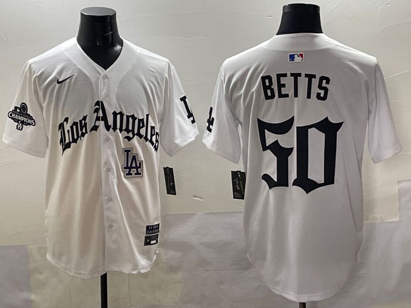 Men 2025 Los Angeles Dodgers #50 Betts White Five generations Joint Name Nike MLB Jersey style 51810